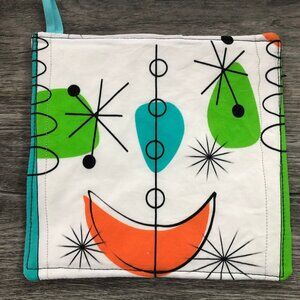 smiley potholder pot holders quilted hotpad handmade Mid Century Modern